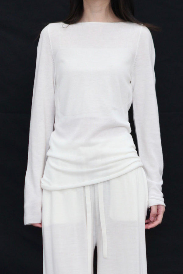 SWAYING 24 Autumn and Winter Wool Blended One-shoulder Lamb Leg Sleeve Top SW-SW24AW1T13-BAI White